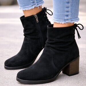 Bos & Co Barlow Black Suede Ankle Boots Size 38 Block Heel Made in Portugal